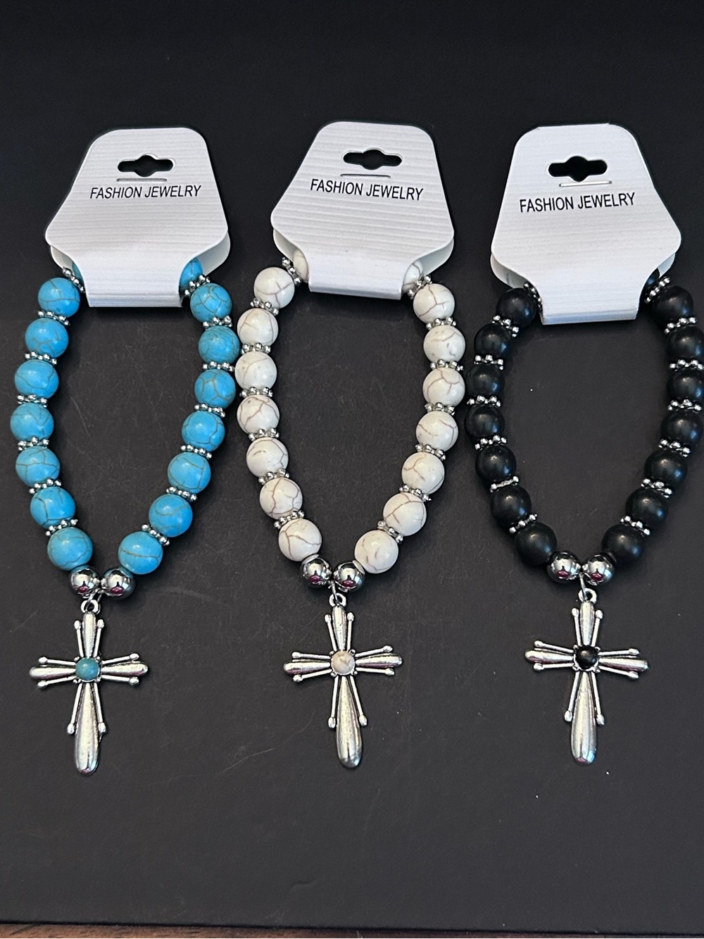 Your Choice of One Turquoise, White or Black Beaded Cross Bracelet NWT